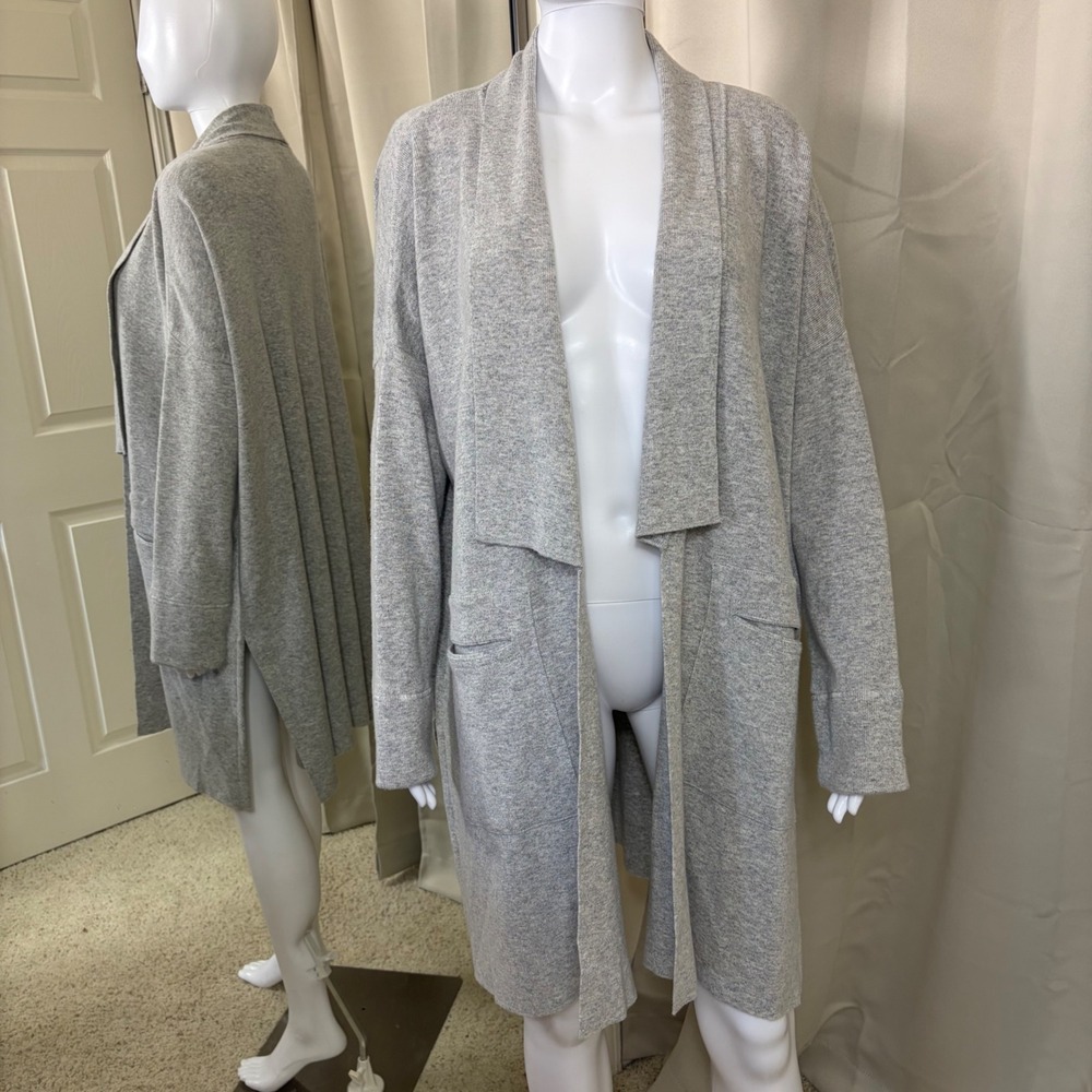 Roller Rabbit Heather Gray Wool Cashmere Blend Draped Open Front Cardigan OS